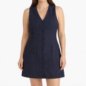 Steve Madden~NWT~Women Pinstripe Button Up Dress~Navy Blue~Office Siren~Prep~LRG